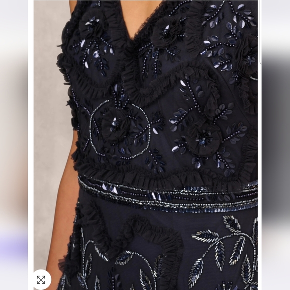 Aidan Mattox beaded Ruffles Sleeveless Gown with V-neck and Back in Navy Blue Aidan Mattox beaded Ruffles Sleeveless Gown with V-neck and Back in Navy Blue